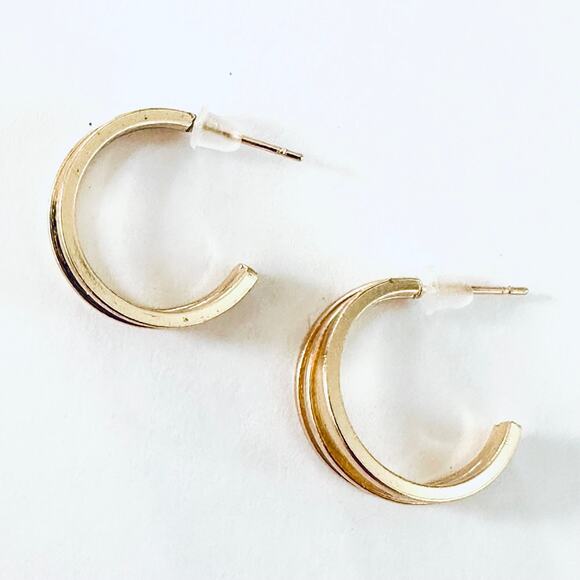 Gold Tri Hoop Earrings - Picture 2 of 3